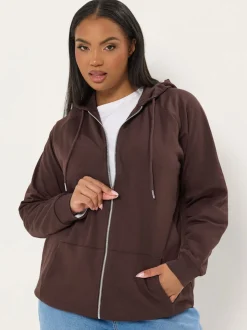 Yours Curve Brown Zip Thru Hoodie