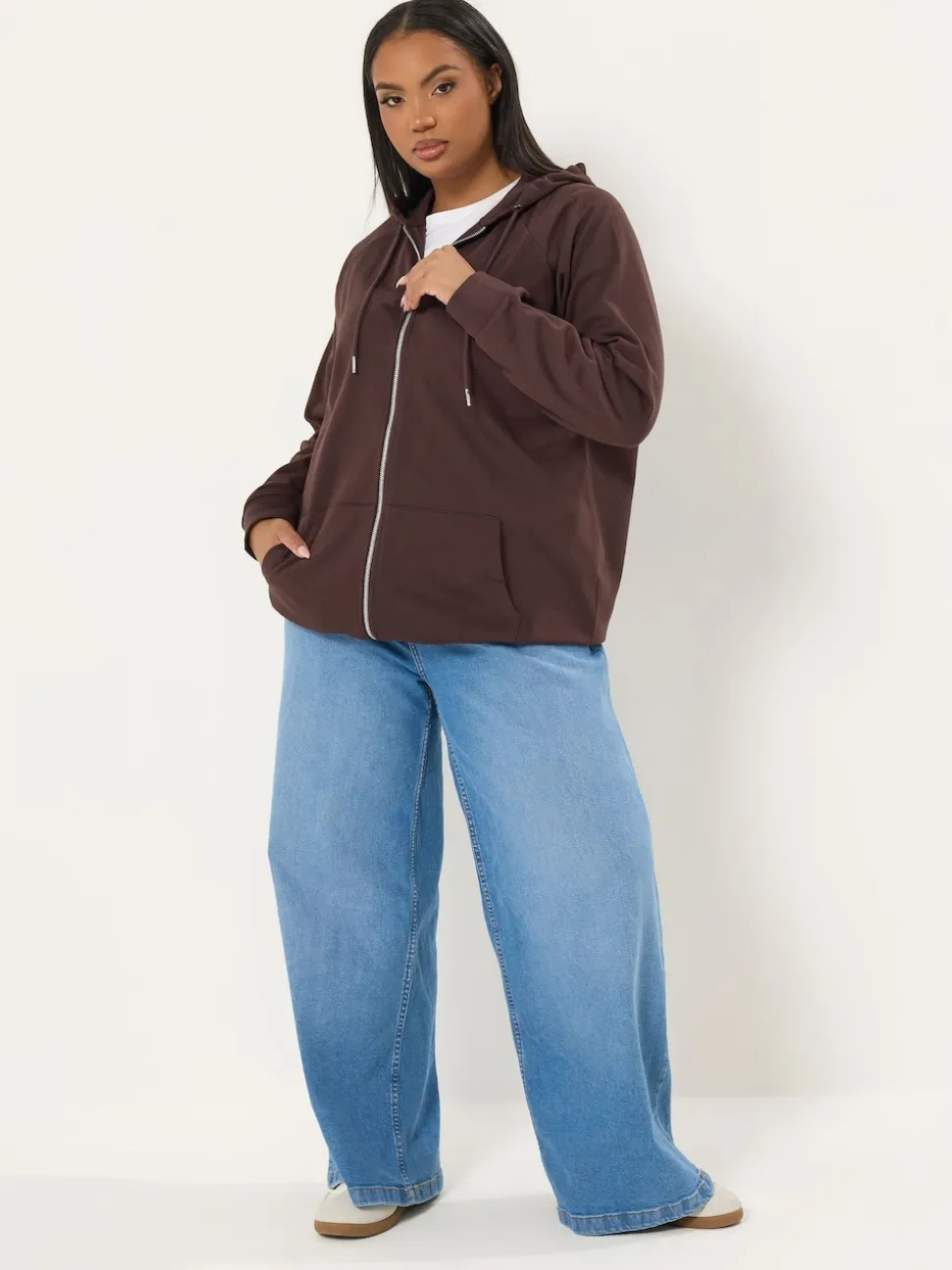 Yours Curve Brown Zip Thru Hoodie