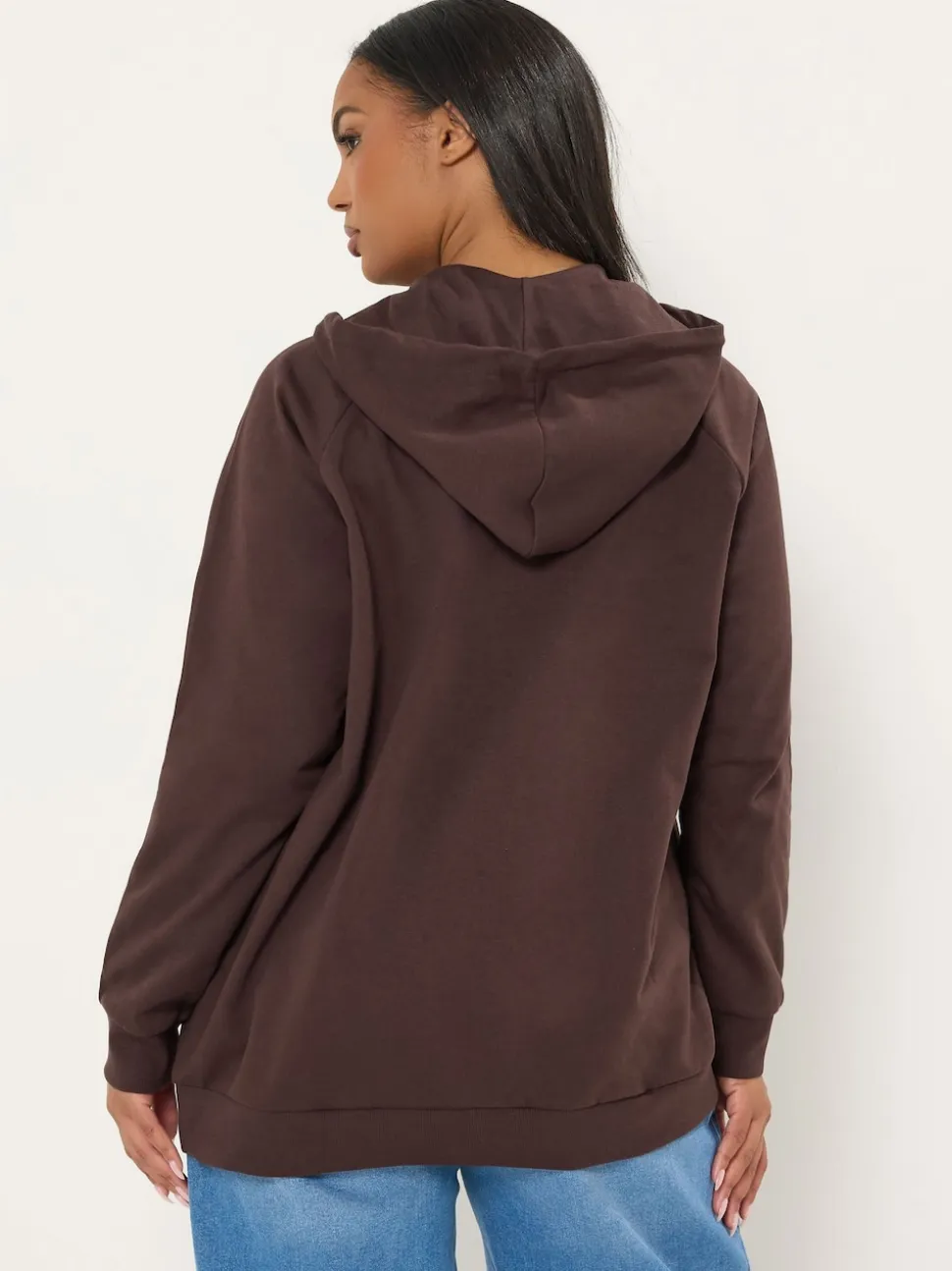 Yours Curve Brown Zip Thru Hoodie