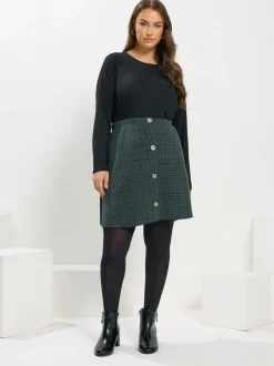 Yours Curve Green Button Front Skirt