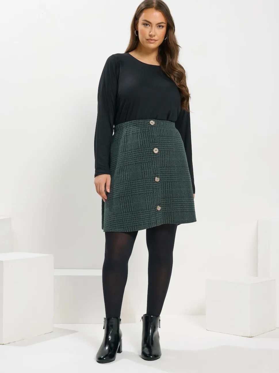 Yours Curve Green Button Front Skirt
