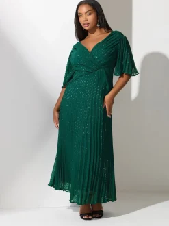 Yours Curve Green London Metallic Pleated Wrap Dress