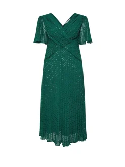 Yours Curve Green London Metallic Pleated Wrap Dress