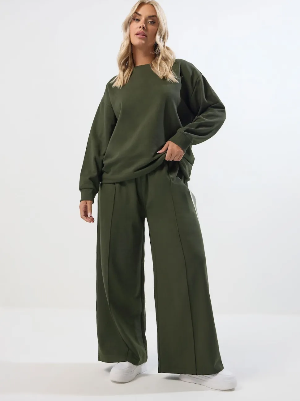 Yours Curve Green Wide Fit Wide Leg Joggers
