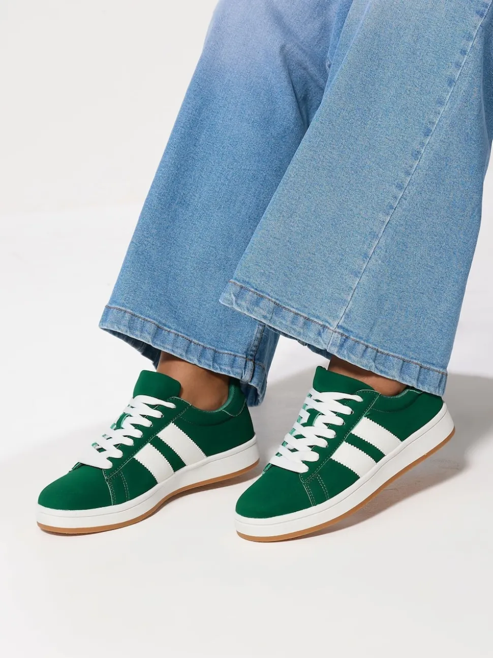 Yours Curve Green Wide Fit Padded Skate Trainers