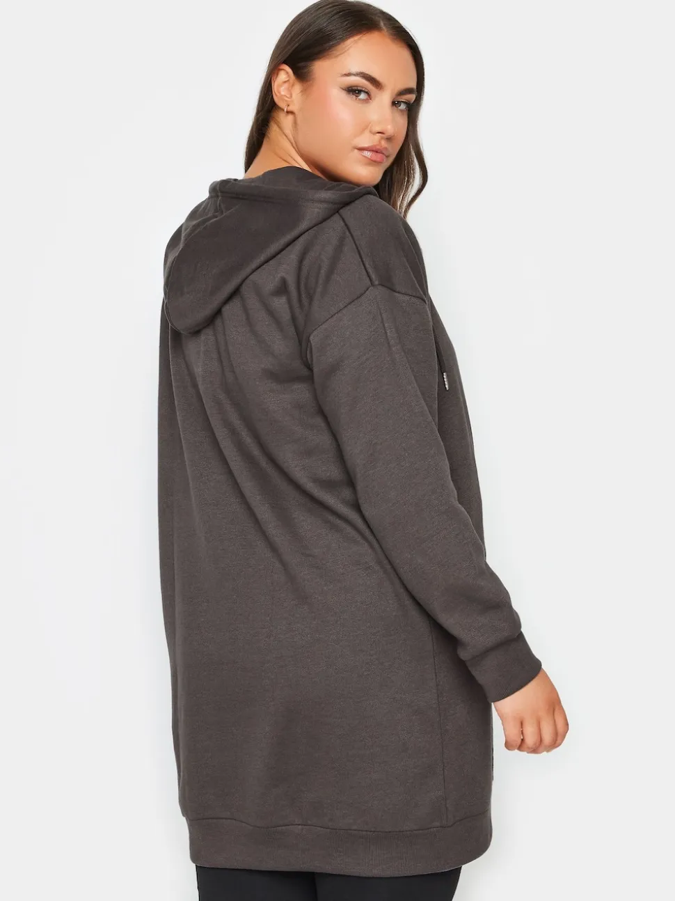 Yours Curve Grey Longline Zip Through Hoodie