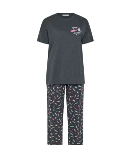 Yours Curve Grey Short Sleeve Wide Leg Pyjamas Set