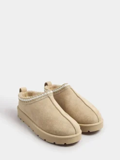 Yours Curve Natural Faux Suede Embroidered Mules