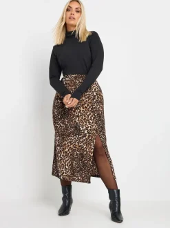 Yours Curve Natural Leopard Print Structured Skirt