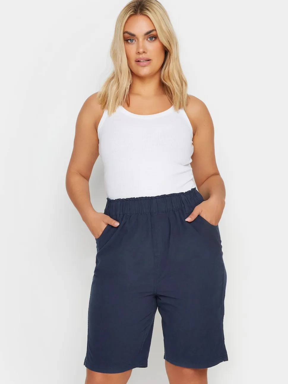 Yours Curve Navy Blue Cool 100% Cotton Shorts