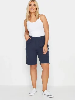 Yours Curve Navy Blue Cool 100% Cotton Shorts