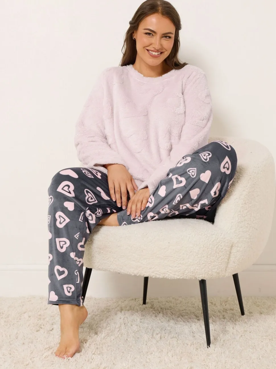 Yours Curve Pink Clipped Lounge Set
