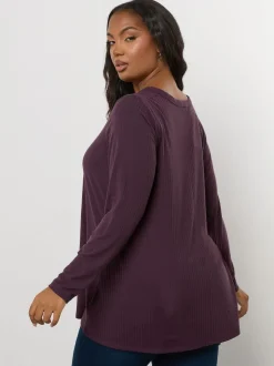Yours Curve Purple Henley Ribbed Swing Blouse