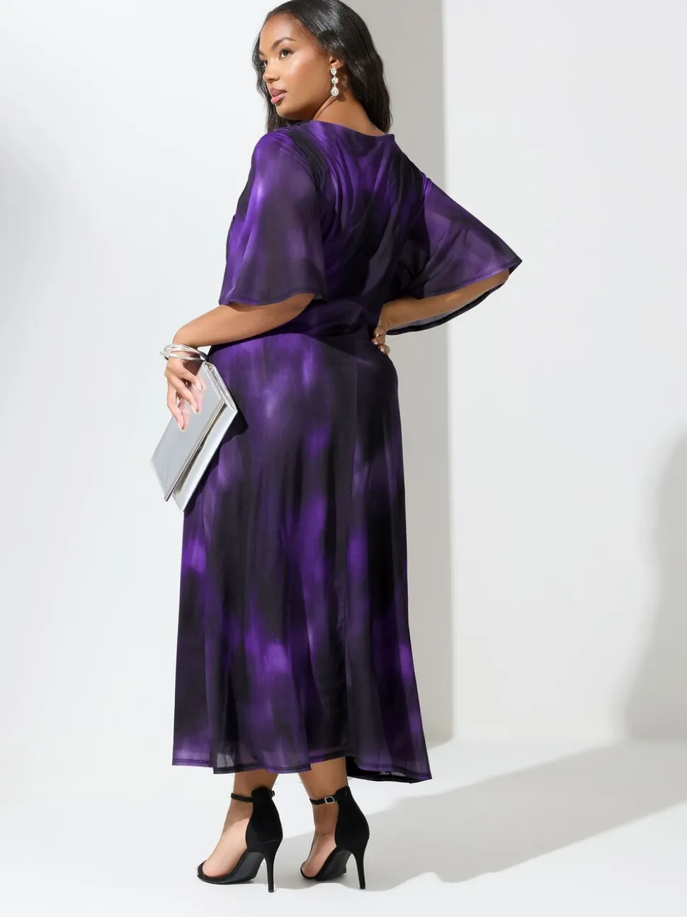 Yours Curve Purple London Knot Front Angel Sleeve Dress