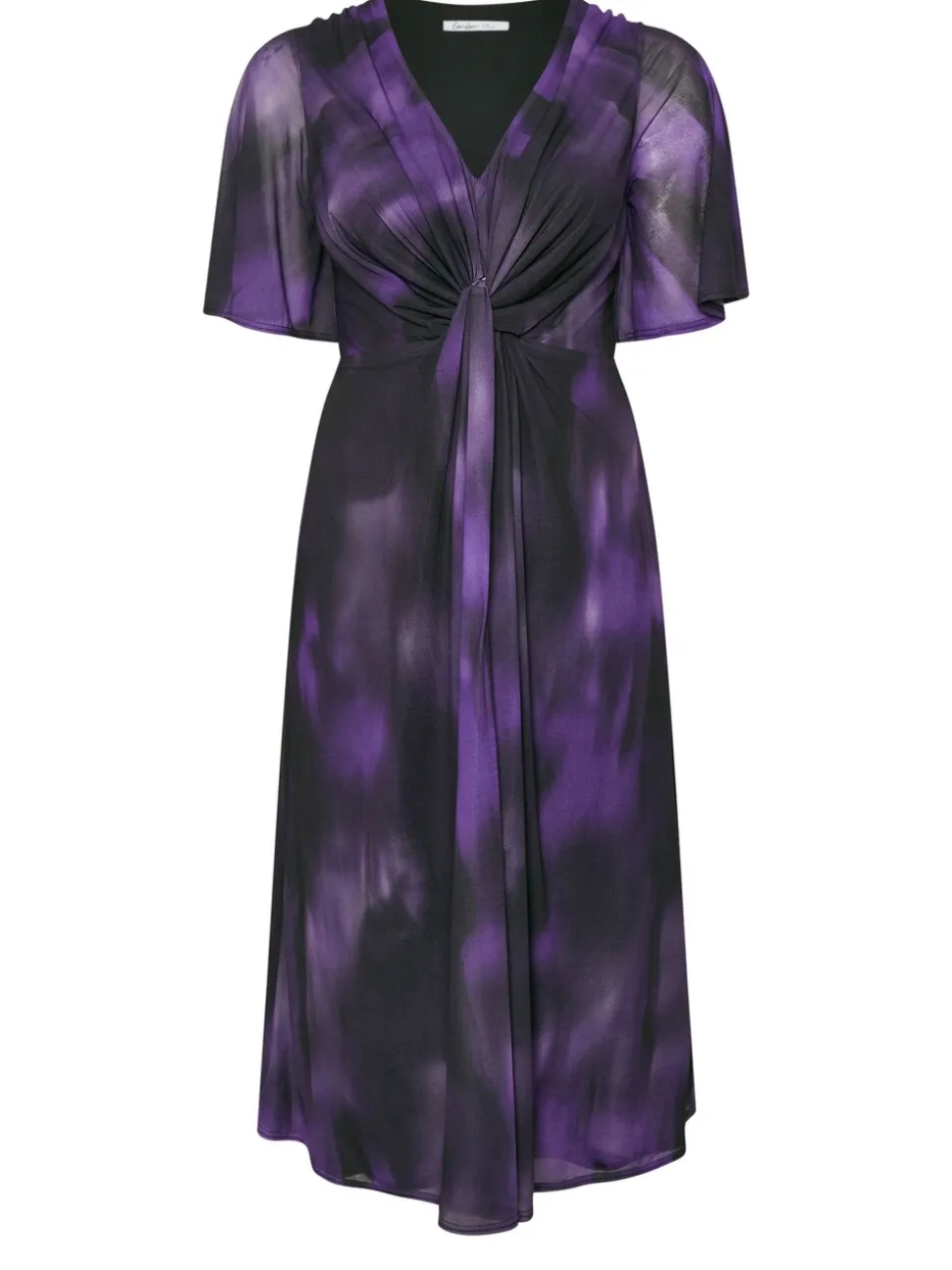 Yours Curve Purple London Knot Front Angel Sleeve Dress