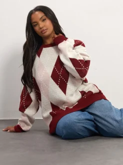 Yours Curve Red Argyle Jumper
