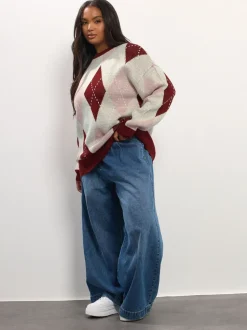 Yours Curve Red Argyle Jumper