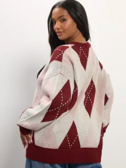 Yours Curve Red Argyle Jumper