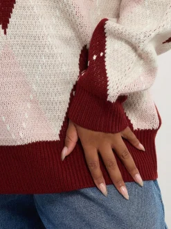Yours Curve Red Argyle Jumper