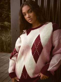 Yours Curve Red Argyle Jumper