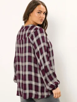 Yours Curve Red Check Tie Neck Blouse