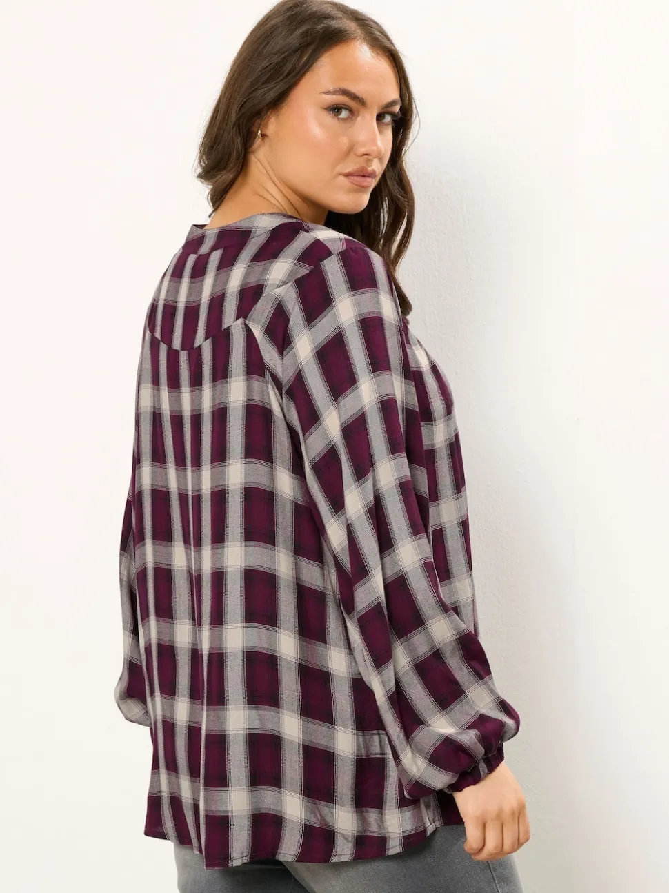 Yours Curve Red Check Tie Neck Blouse