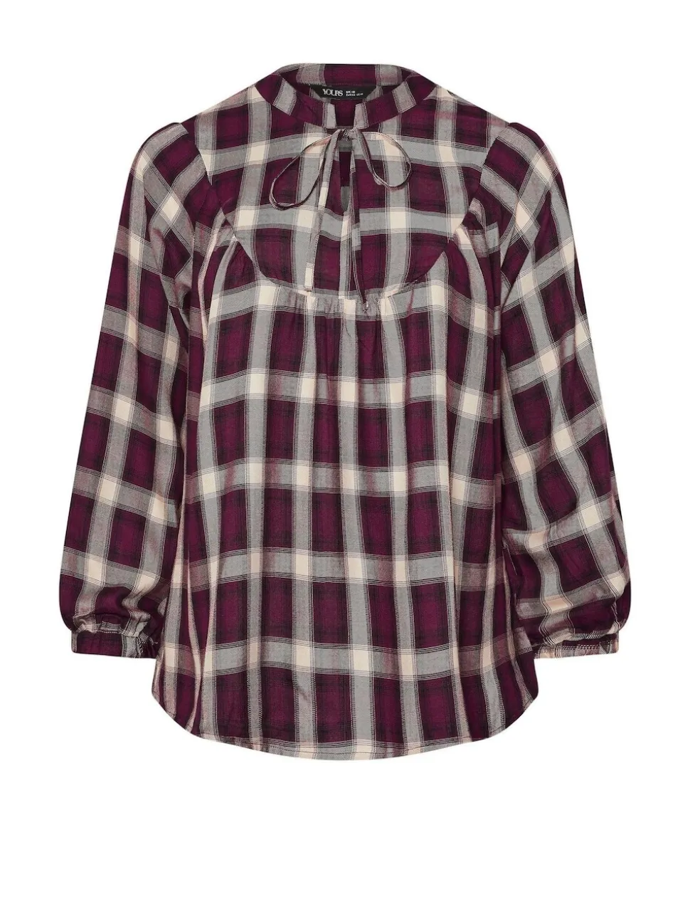 Yours Curve Red Check Tie Neck Blouse