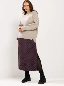 Yours Curve Red Checked Midi Ponte Skirt