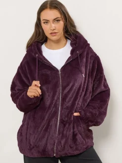 Yours Curve Red Faux Fur Zip Thru Hooded Fleece