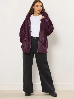 Yours Curve Red Faux Fur Zip Thru Hooded Fleece