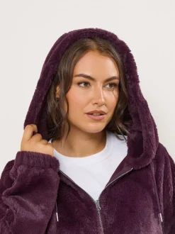 Yours Curve Red Faux Fur Zip Thru Hooded Fleece