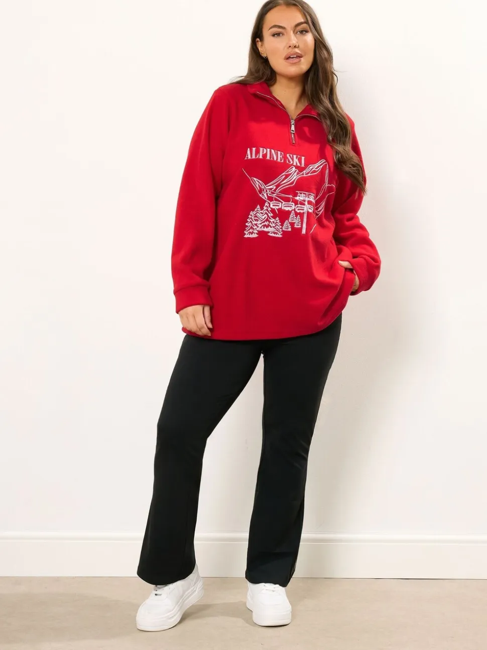 Yours Curve Red Half Zip Fleece