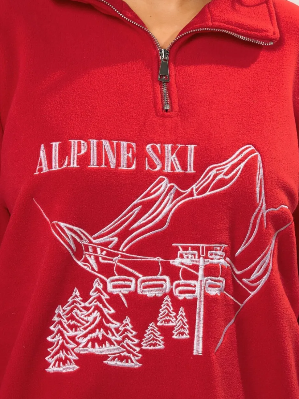 Yours Curve Red Half Zip Fleece