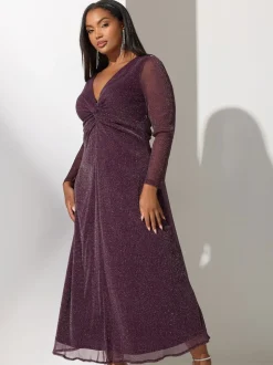 Yours Curve Red London Metallic Twist Front Maxi Dress