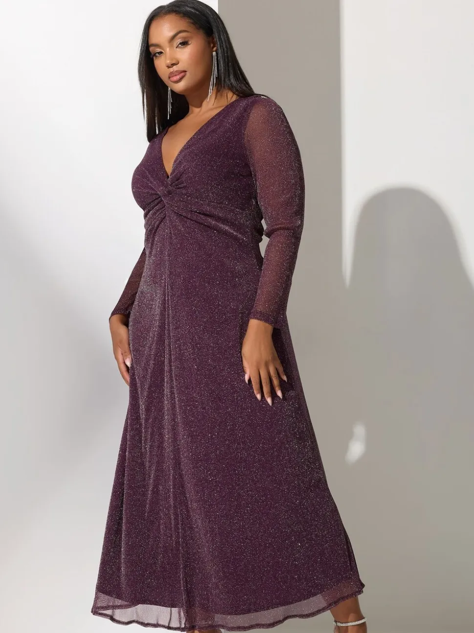 Yours Curve Red London Metallic Twist Front Maxi Dress