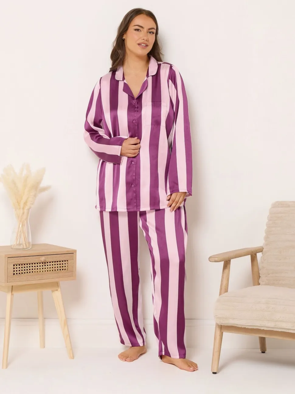 Yours Curve Red Satin Pyjamas Set