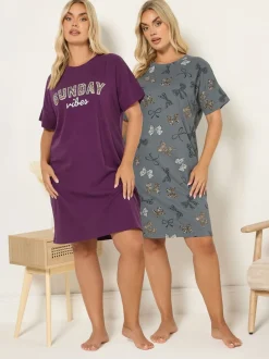 Yours Curve Red Sunday Vibes Sleeptee Nightdress 2 Pack