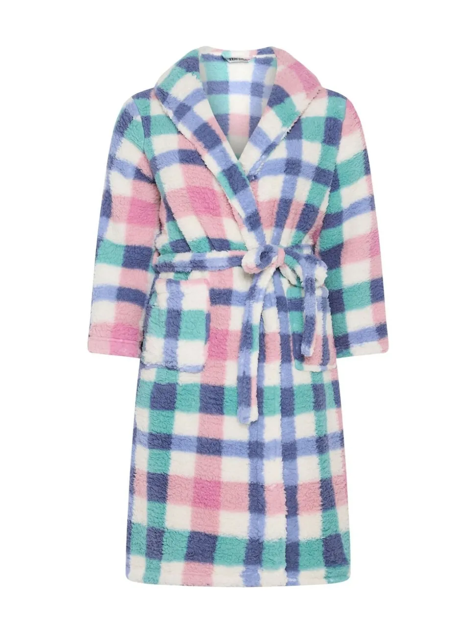 Yours Curve White Check Borg Shawl Robe