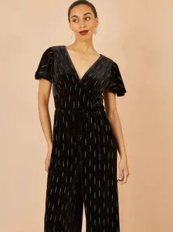 Yumi Black Foil Print Velvet Jumpsuit