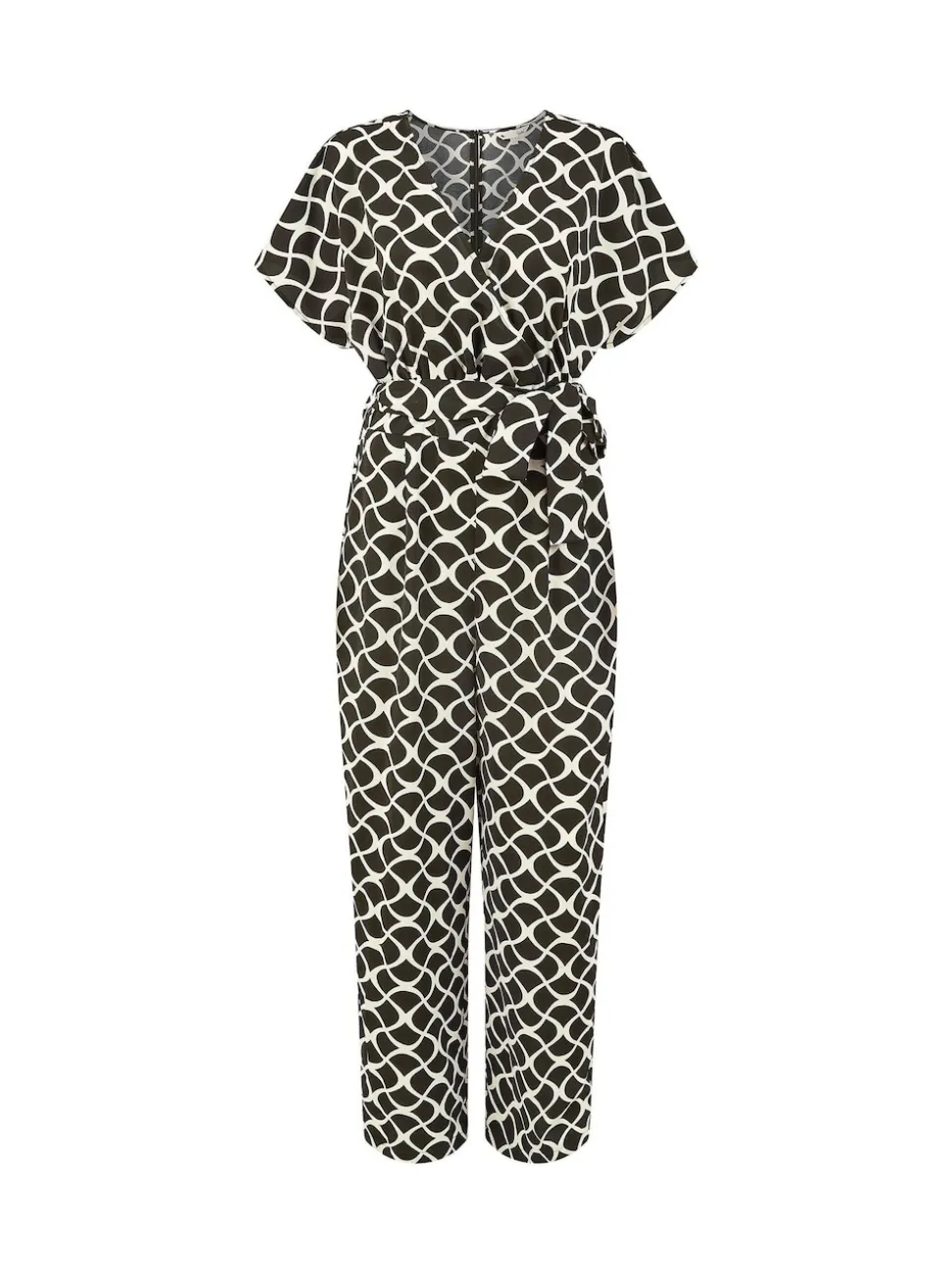 Yumi Black Geometric Print Wrap Jumpsuit