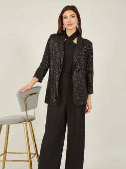 Yumi Black Sequin Blazer With Pockets