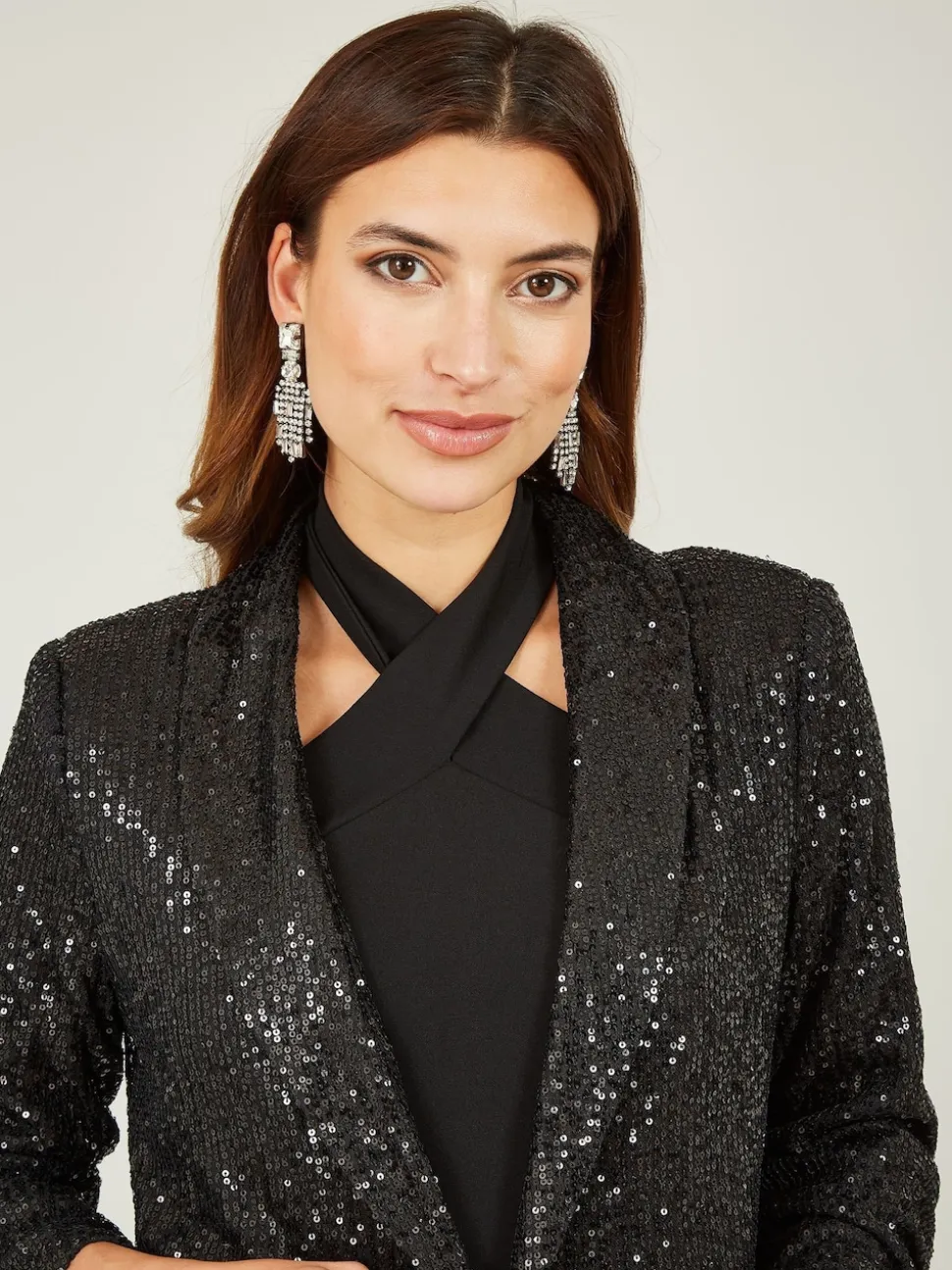 Yumi Black Sequin Blazer With Pockets