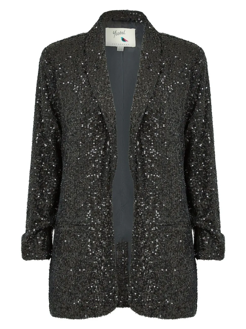 Yumi Black Sequin Blazer With Pockets