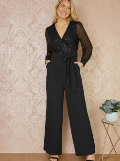 Yumi Black Sequin Jumpsuit With Long Sleeves