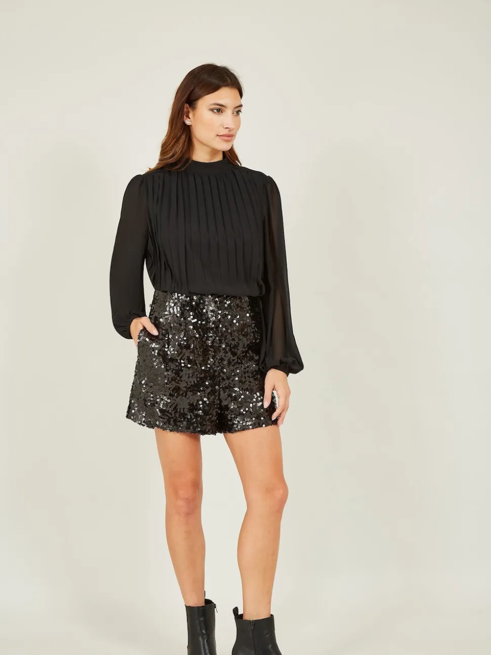Yumi Black Sequin Mini Shorts