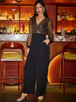Yumi Black Sequin Wrap Over Jumpsuit