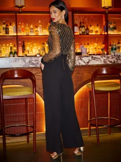 Yumi Black Sequin Wrap Over Jumpsuit