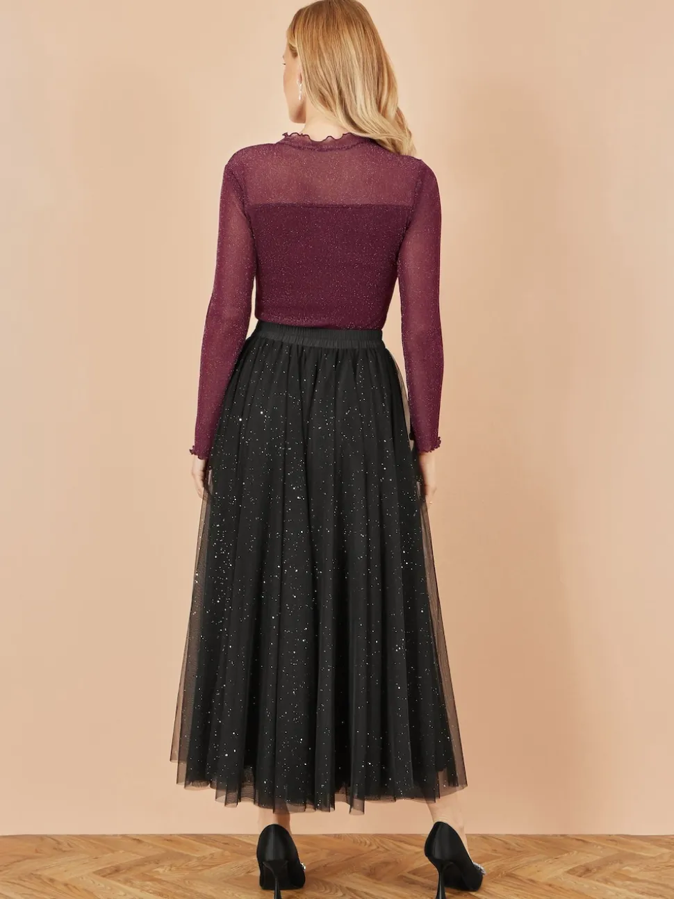 Yumi Black Sparkle Mesh Tulle Skirt With Satin Bow