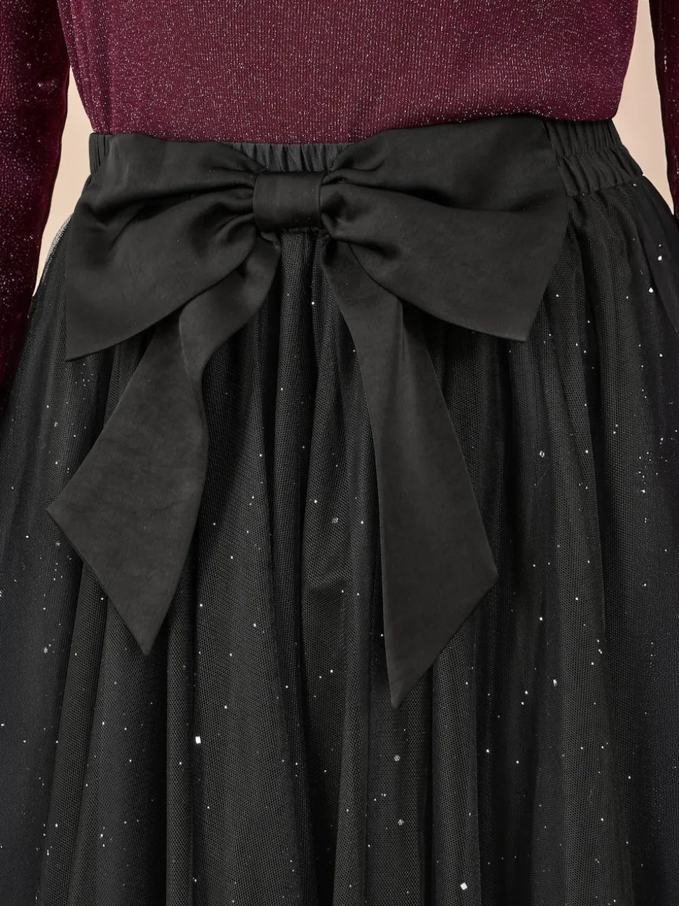 Yumi Black Sparkle Mesh Tulle Skirt With Satin Bow