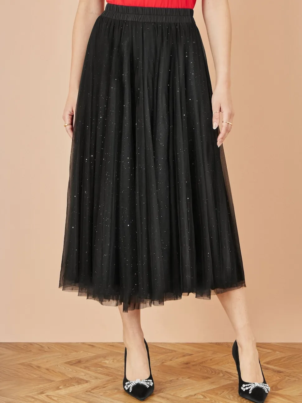 Yumi Black Sparkle Mesh Tulle Skirt